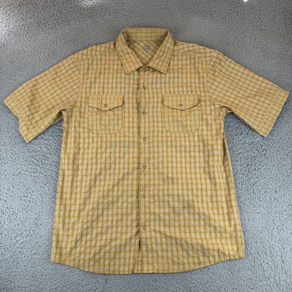 Stoic Short Sleeve Snap Button Shirt Men's Size Small Outdoor Camp Yellow Plaid